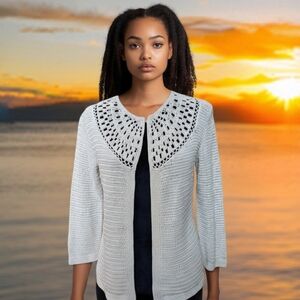 VGUC Jones NY Linen Crochet Open Front Cardigan